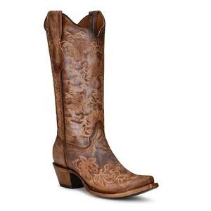Circle G Women's Embroidered Snip Toe Cowhide Western Boots, Brown Size 11